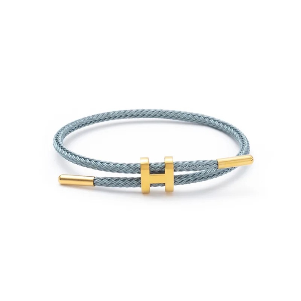 Slate Blue Braided Cable Bracelet with Gold H Accent!